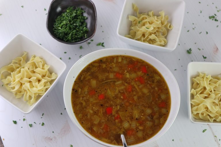 vegan vegetable-noodle soup